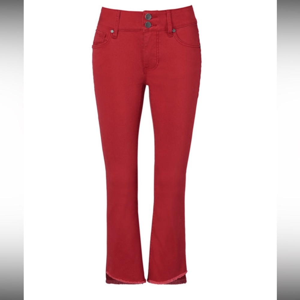 Cabi red high low crop jeans